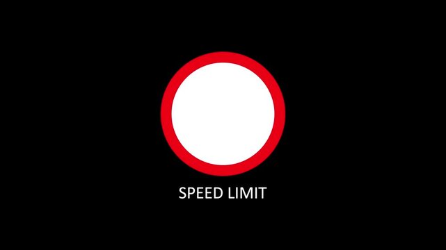 Abstract speed limit with 40 km or mile sign animation. Color circle road and vehicle speed limit minimalist animated on black background. 4k