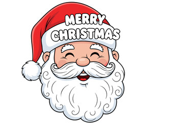 Jolly Santa Claus cartoon head with 'Merry Christmas' message on hat, vector illustration
