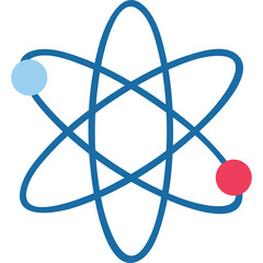 Stylized Atom Symbol with Orbiting Electrons in Blue Red and Light Blue on a Transparent Background