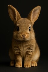 Brown baby rabbit kit studio portrait with upright ears (JPEG 300DPI 7200x10800)