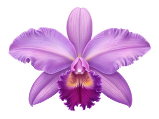Cattleya orchid flower in full bloom isolated on transparent background, close up