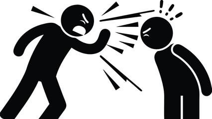 Anger Expression: Stick Figure Yelling at Another, Illustrating Communication Breakdown and Aggression, Isolated on White Background                  