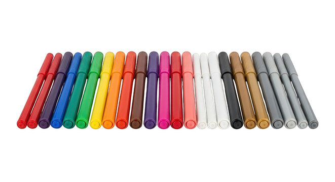 Set of colorful marker pens for drawing isolated on transparent background
