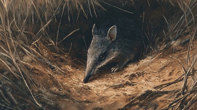 Close-up of a wild anteater in natural dry grass habitat at dusk