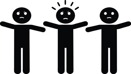 Angry Stick Figures with Arms Outstretched, Flat Design Illustration                                                                                  