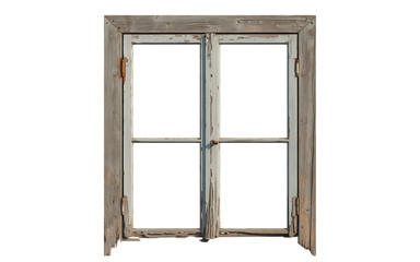 Weathered and worn double door frame isolated on black background