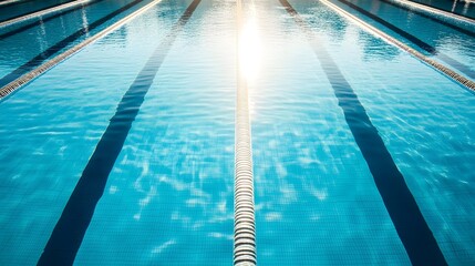 Obraz premium A serene and modern indoor swimming pool with crystal clear blue water clean lines and mesmerizing reflections creating a tranquil and rejuvenating atmosphere for fitness wellness and relaxation