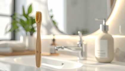 Bamboo Toothbrush in Bathroom