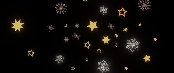 Beautiful winter background with golden stars and snowflakes. Perfect for Christmas, New Year, and winter holidays.