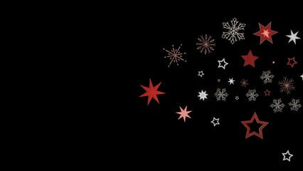 Festive background with red and white stars and snowflakes on a black background. Perfect for Christmas or winter designs.