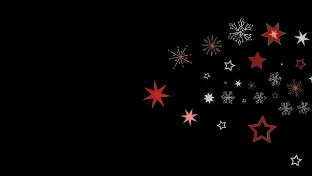 Festive background with red and white stars and snowflakes on a black background. Perfect for Christmas or winter designs. - Powered by Adobe
