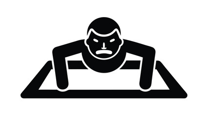 Push-Up Exercise Pictogram: Upper Body Strength Training Workout on Yoga Mat, Black and White Vector Icon                                             