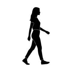 Fototapeta premium Silhouette of a young woman walking confidently in profile.