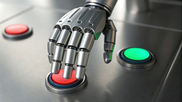 Robotic Hand Hovering Over Decision Buttons with Biased Options