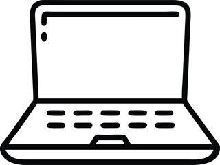 Minimalist Laptop Line Icon for Digital Workspace Designs, Simple Electronic Device Illustration, Black and White Outline                             