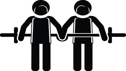 Foosball Players Illustration: Black Silhouette of Two Stick Figures Playing Table Soccer - Vector Graphics                                           