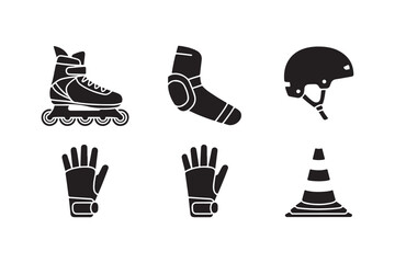 Rollerblading safety gear and training cone icons