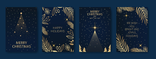 Merry Christmas and Happy New Year. Vector illustration templates for holiday greeting card, background, website and social media banner, marketing material.