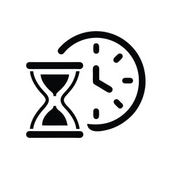 Minimalist Vector of Hourglass and Clock Symbolizing Time Management, Deadlines, and Efficiency                                                       