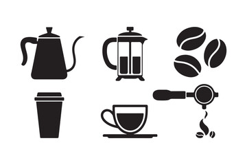 Collection of coffee making and drinking icons