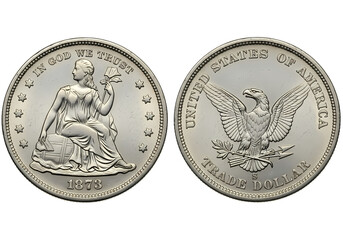 1873 Trade Dollar coin featuring liberty and eagle