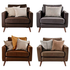 Leather armchairs with pillows in various shades