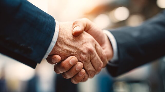 Close-up of professional handshake between business partners in suit - Powered by Adobe