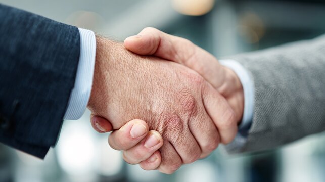 Close-up of business handshake between two professionals in formal attire