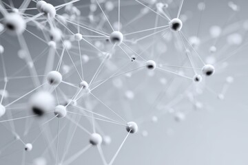 Complex Digital Network of Interconnected Spheres with a Shallow Depth of Field.