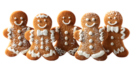 Gingerbread men with frosting and icing details isolated on white background