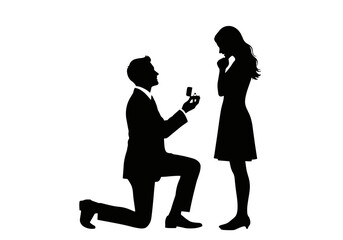 Timeless silhouette captures a man's heartfelt marriage proposal to a woman, symbolizing enduring love and commitment
