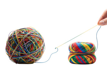 Tangled rubber bands linking together concept