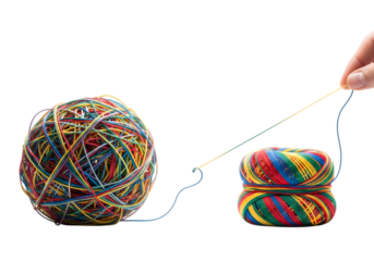 Tangled rubber bands linking together concept