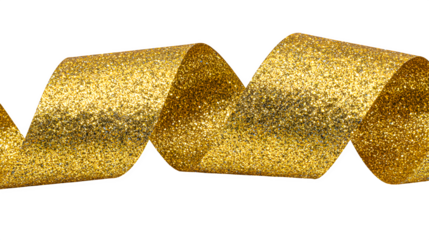 Glittering golden ribbon with sparkling finish isolated on white background