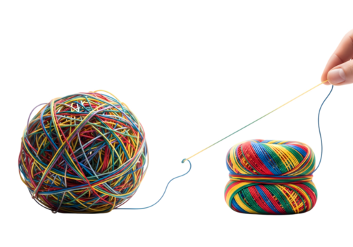 Tangled rubber bands linking together concept