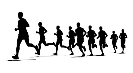 Dynamic silhouettes of athletes in motion, illustrating speed, endurance, and collective effort in a synchronized race