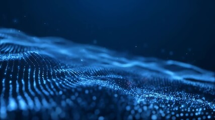 Abstract blue digital wave background with glowing particles, representing data flow and network connections - Powered by Adobe