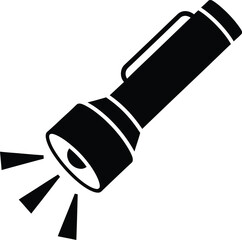 Black silhouette of a flashlight icon emitting light on a white background vector