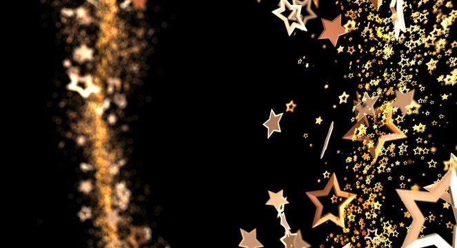 Abstract background with falling golden stars on a black background. Ideal for party, holiday, luxury, or festive designs.