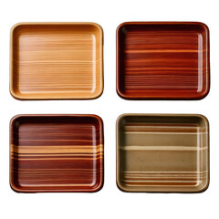Four wooden, square trays with varying wood grains