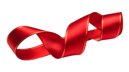 Glossy red ribbon curled and tied elegantly isolated on white background