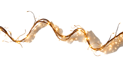 Glowing Christmas light string arranged in wave pattern isolated on white background