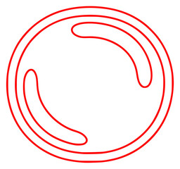 Naklejka premium A red and white line drawing of a circular shape, black, circle, horseshoe, icon, illustration, line, outline, symbol, against transparent background