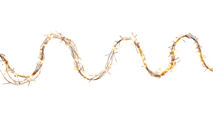 Glowing Christmas light string arranged in wave pattern isolated on white background