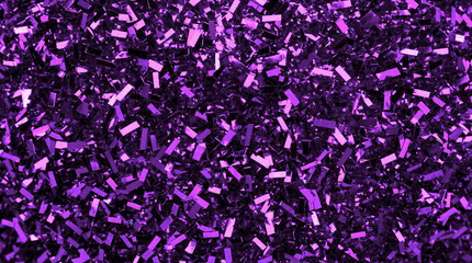 Abstract amethyst glitter flakes, macro purple metallic confetti, glamorous holiday gift wrap.