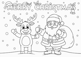 Delightful Merry Christmas coloring pages featuring Santa Claus and his friendly reindeer ready for holiday fun