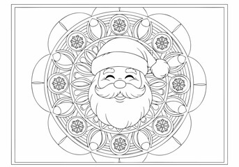 Festive Santa Claus Mandala Coloring Pages for Christmas Holiday Fun and Relaxation Activity