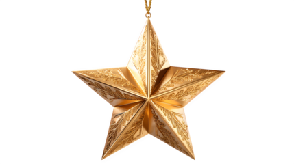 Gold 3D Christmas star ornament isolated on white background