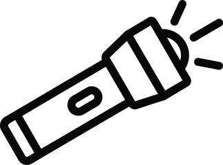 Flashlight icon with light rays, a simple black outline torch illustration symbol.