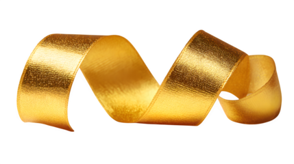 Gold ribbon folded elegantly with soft shadows isolated on white background